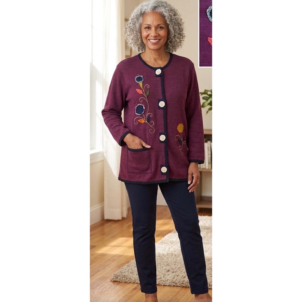 VTG Liz & Me Sport Floral Embroidered Cardigan Jacket Plus 1X Cottagecore Granny